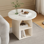 Table d'appoint moderne à trois niveaux en pierre frittée blanche à géométrie géométrique