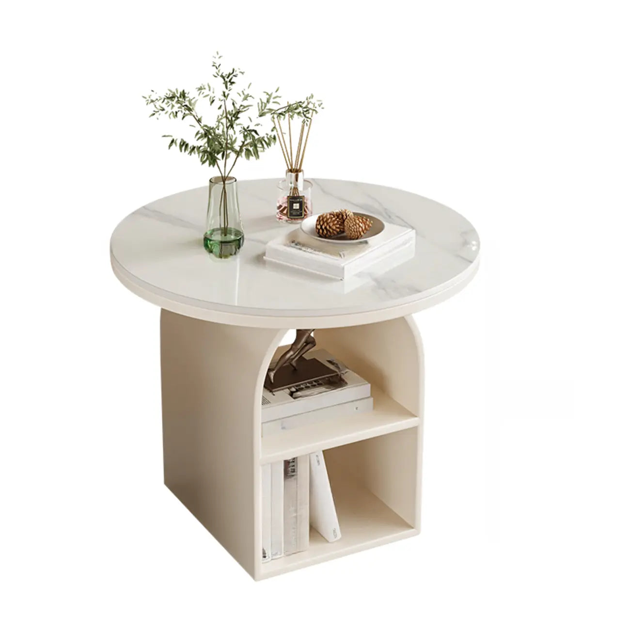 Table d'appoint moderne à trois niveaux en pierre frittée blanche à géométrie géométrique
