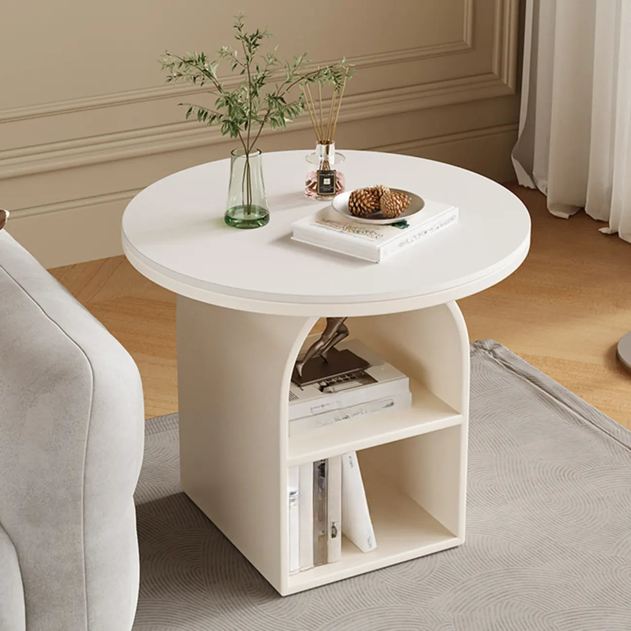 Table d'appoint moderne à trois niveaux en pierre frittée blanche à géométrie géométrique