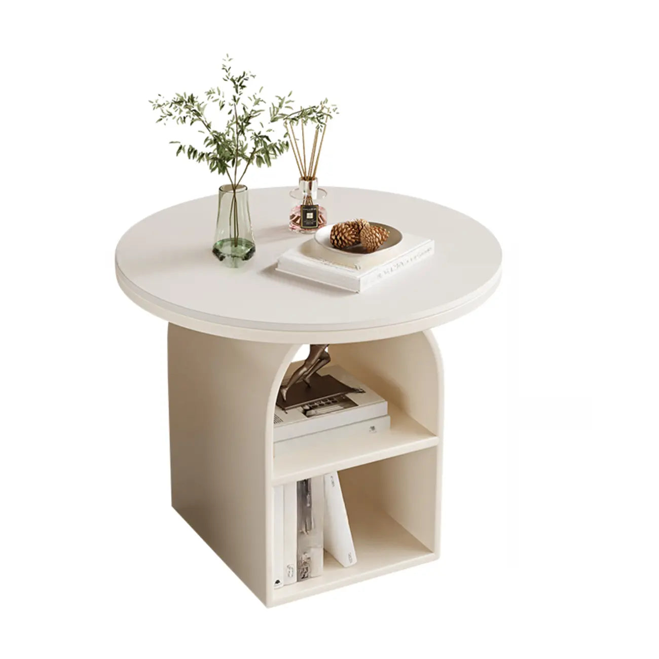 Table d'appoint moderne à trois niveaux en pierre frittée blanche à géométrie géométrique