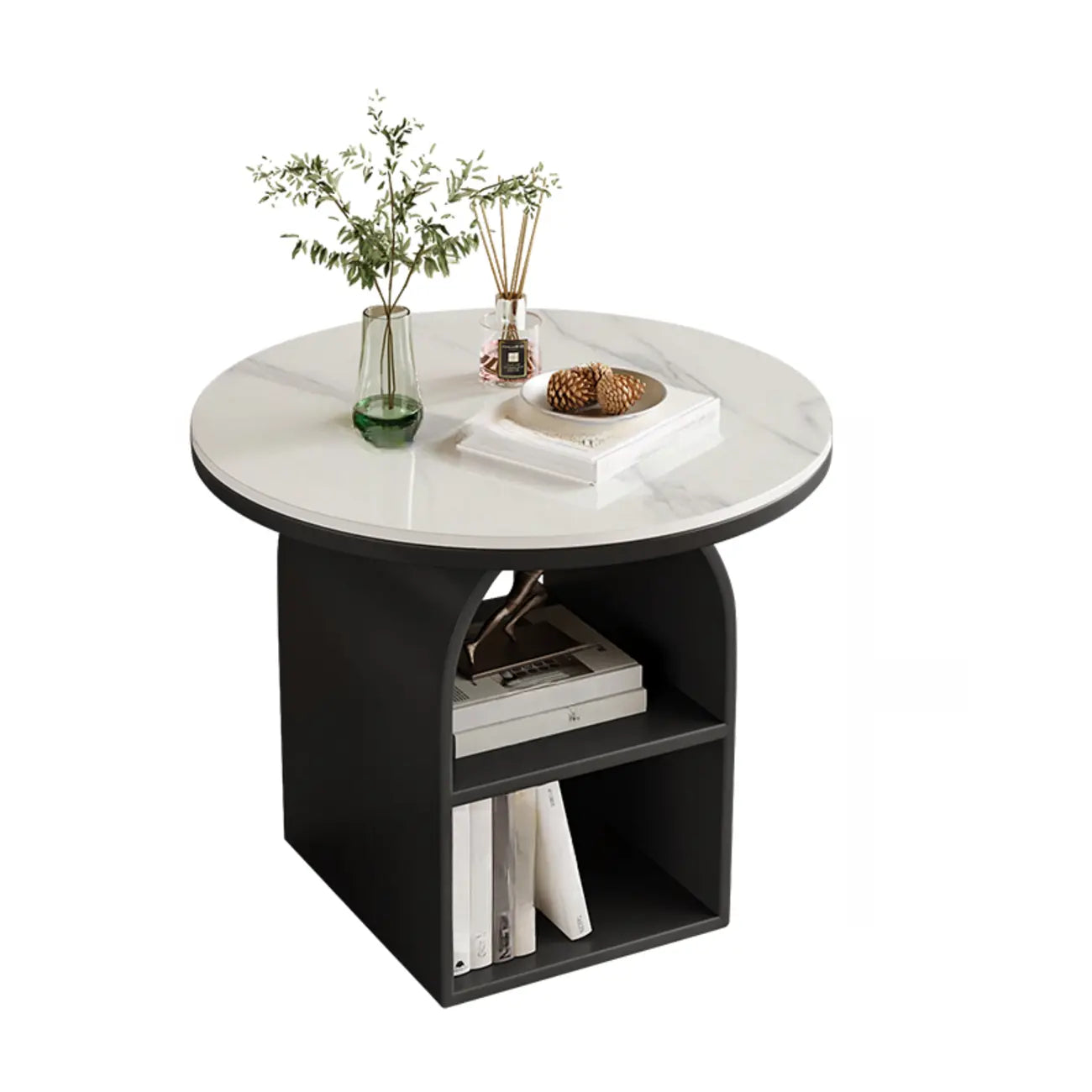 Table d'appoint moderne à trois niveaux en pierre frittée blanche à géométrie géométrique