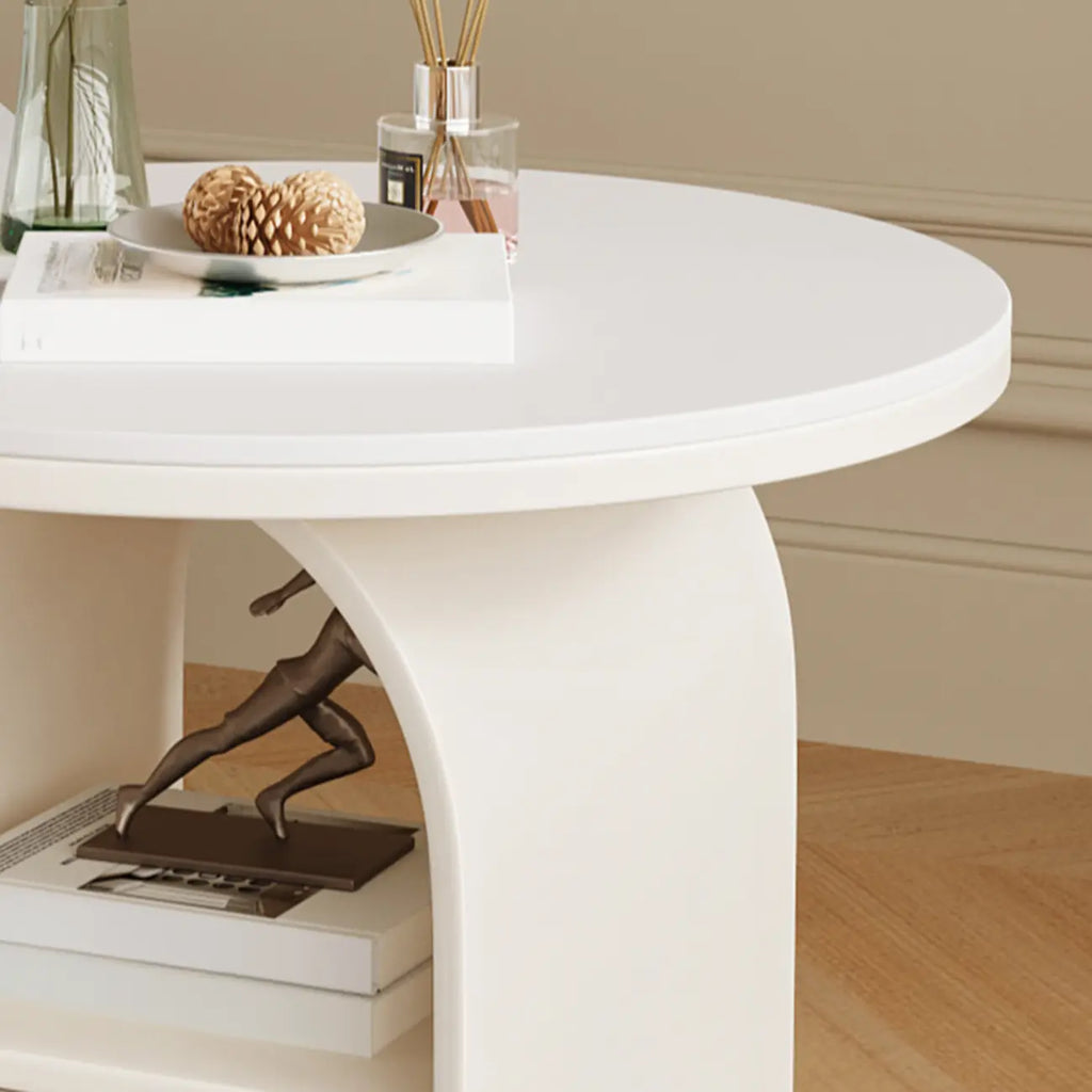 Table d'appoint moderne à trois niveaux en pierre frittée blanche à géométrie géométrique