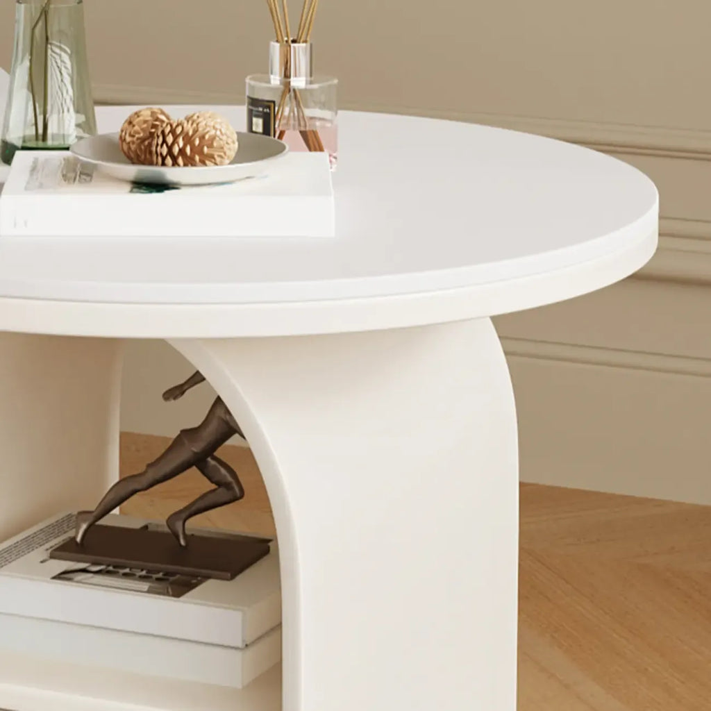 Table d'appoint moderne à trois niveaux en pierre frittée blanche à géométrie géométrique