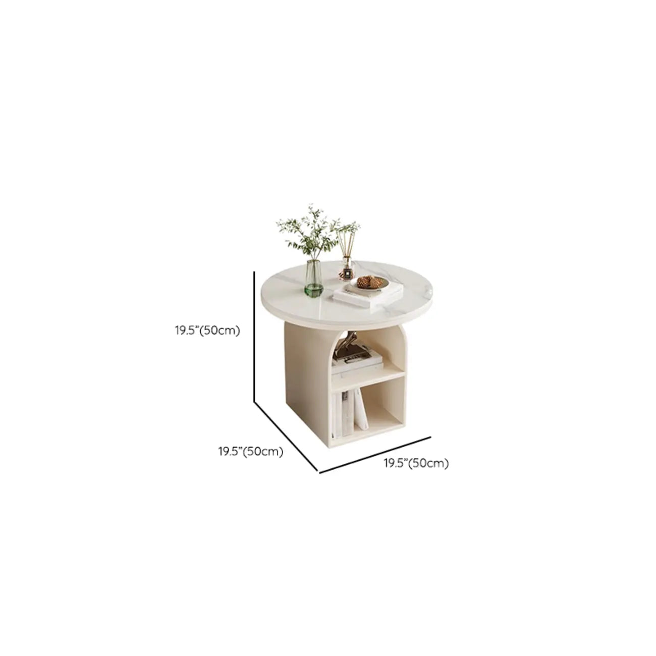 Table d'appoint moderne à trois niveaux en pierre frittée blanche à géométrie géométrique