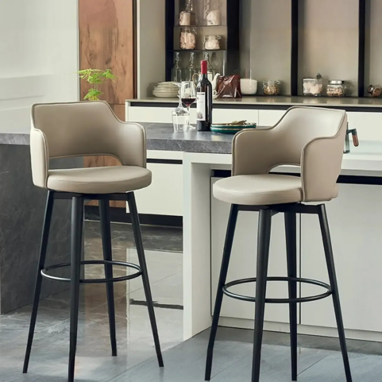 Tabourets de bar pivotants à assise baquet rembourrée, style moderne du milieu du siècle