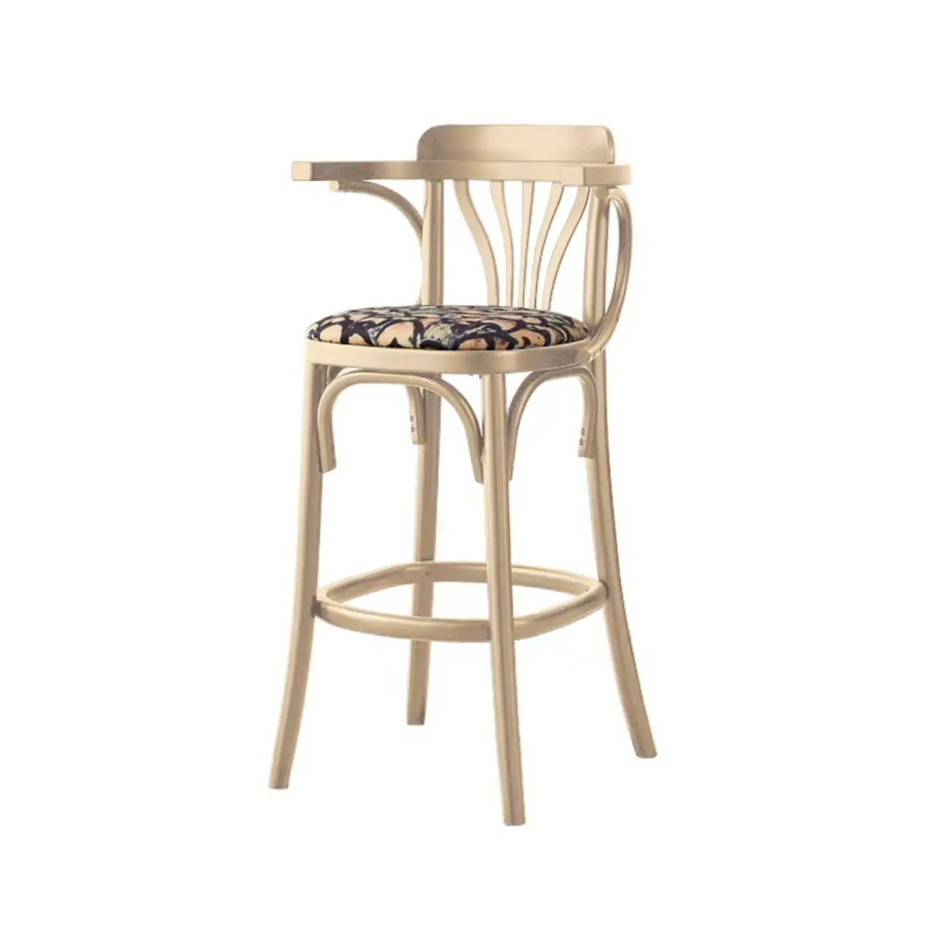 Tabourets de bar ronds rembourrés en bois, style milieu du siècle, avec dossier