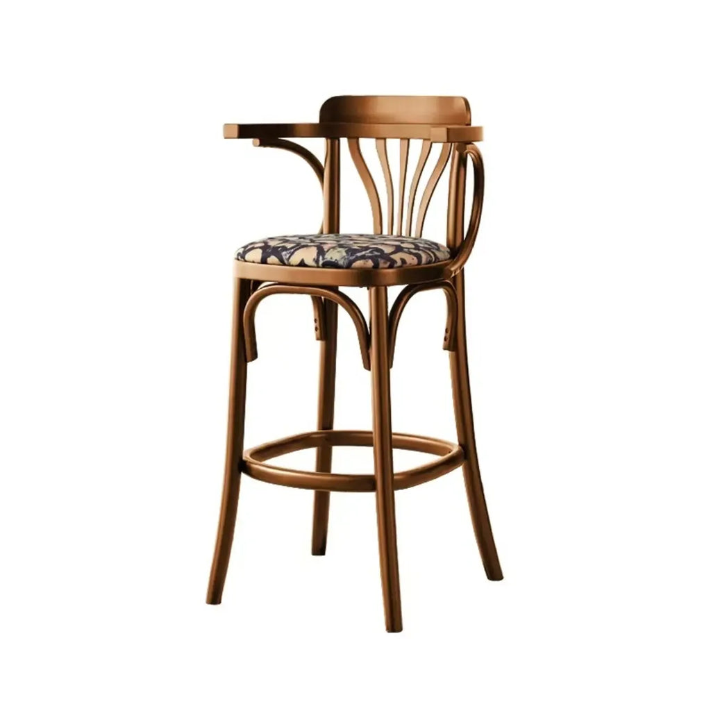 Tabourets de bar ronds rembourrés en bois, style milieu du siècle, avec dossier