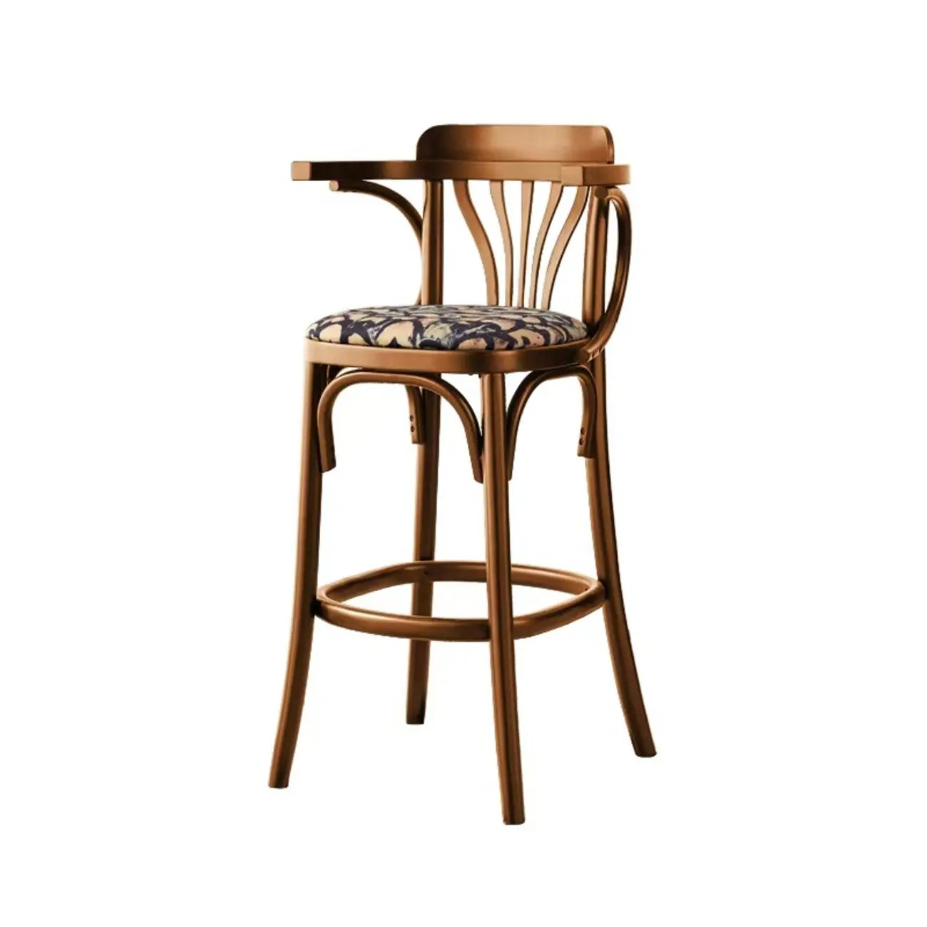 Tabourets de bar ronds rembourrés en bois, style milieu du siècle, avec dossier