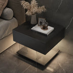Table de chevet moderne avec plateau en bois acrylique, 1 tiroir et éclairage intégré