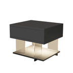 Table de chevet moderne avec plateau en bois acrylique, 1 tiroir et éclairage intégré