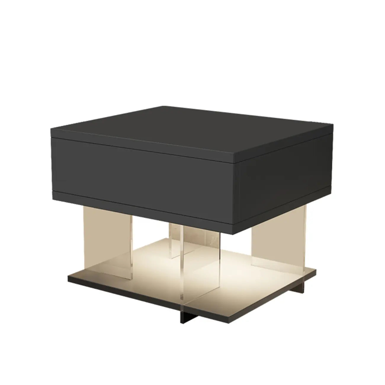 Table de chevet moderne avec plateau en bois acrylique, 1 tiroir et éclairage intégré