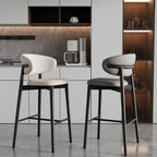 Tabouret de bar Art Déco en cuir, dossier bas, hauteur comptoir