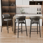 Tabouret de bar Art Déco en cuir, dossier bas, hauteur comptoir