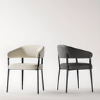 Chaise de salle à manger moderne avec accoudoirs en similicuir, dossier ouvert et pieds en alliage