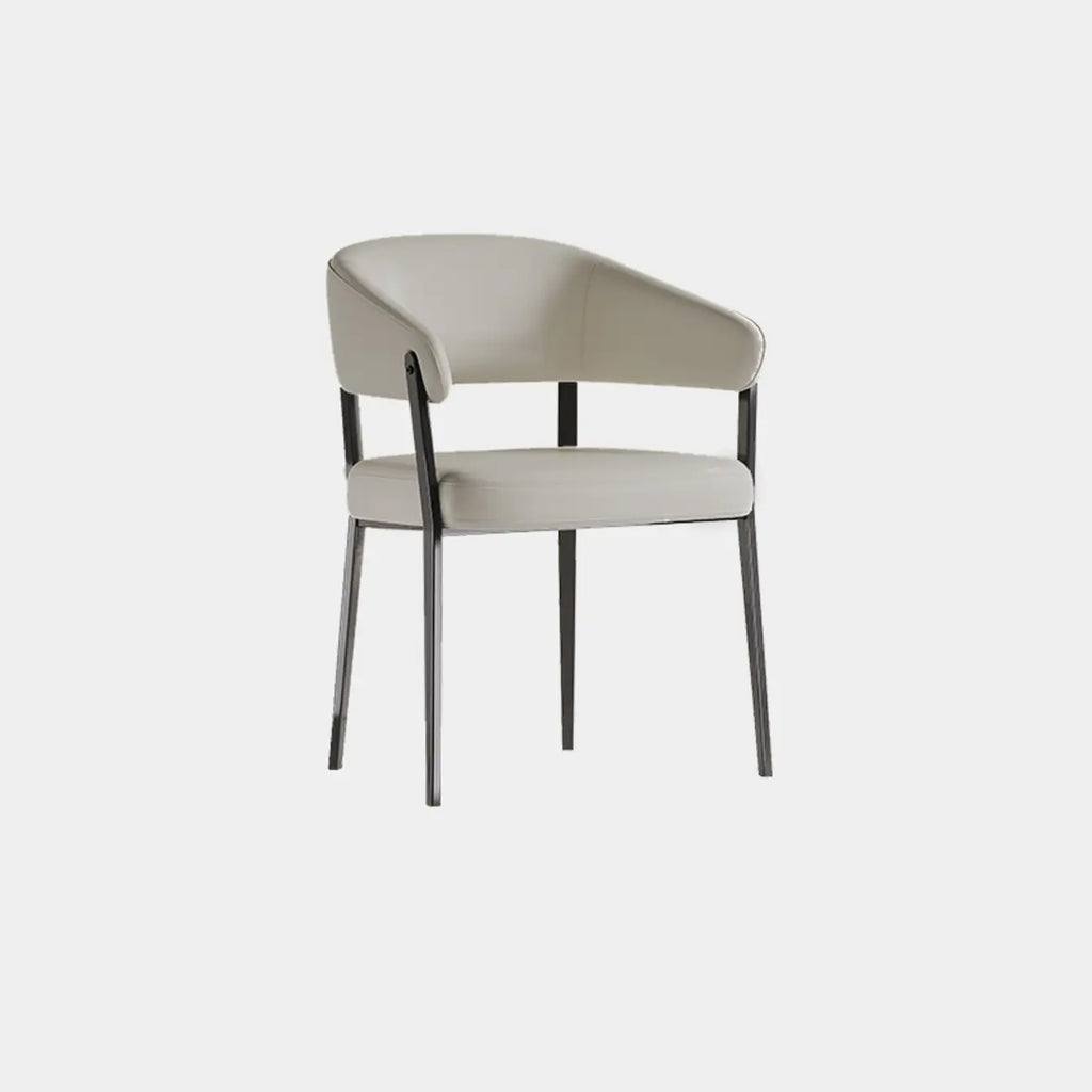 Chaise de salle à manger moderne avec accoudoirs en similicuir, dossier ouvert et pieds en alliage