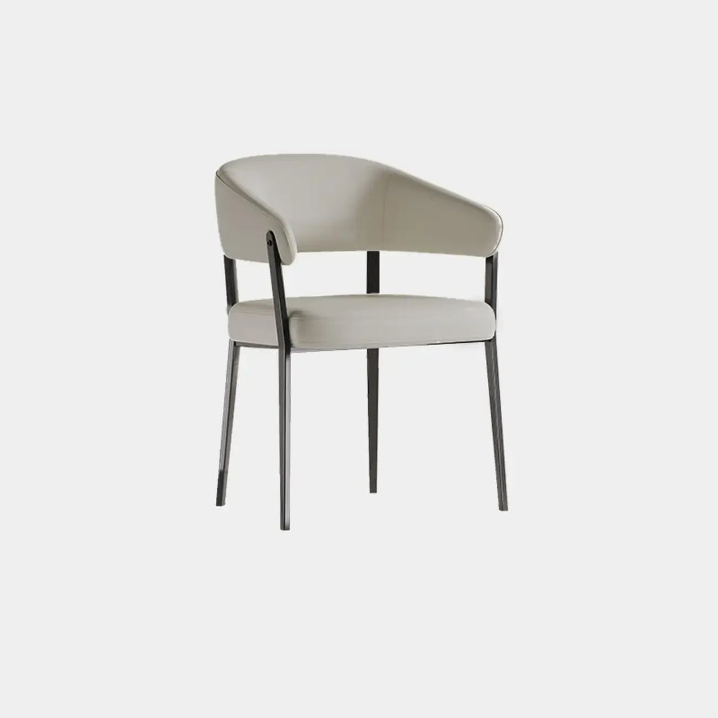 Chaise de salle à manger moderne avec accoudoirs en similicuir, dossier ouvert et pieds en alliage