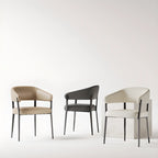 Chaise de salle à manger moderne avec accoudoirs en similicuir, dossier ouvert et pieds en alliage