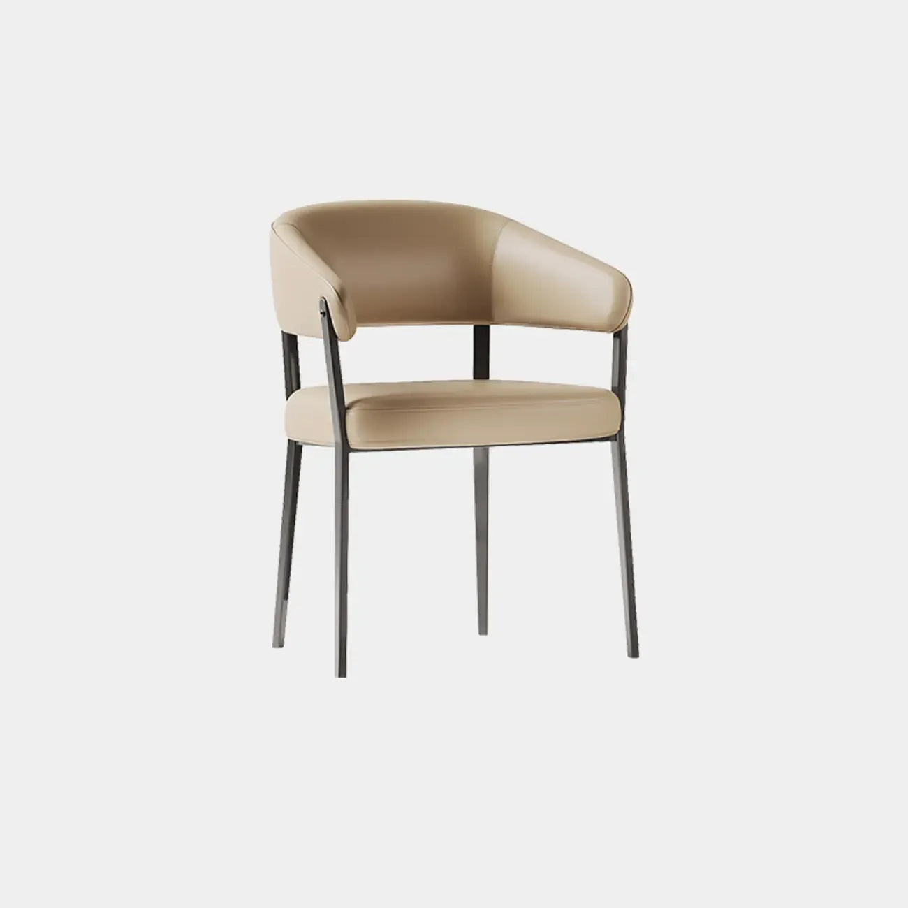 Chaise de salle à manger moderne avec accoudoirs en similicuir, dossier ouvert et pieds en alliage