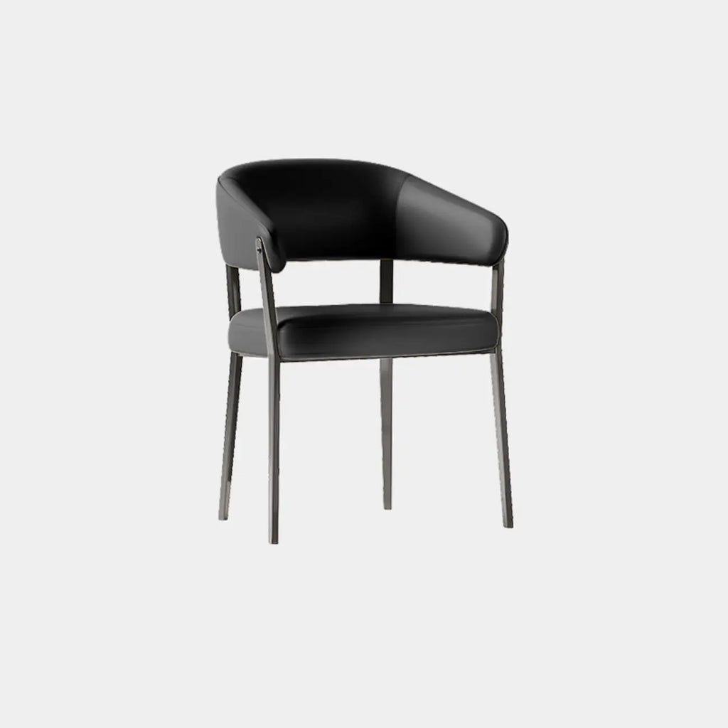 Chaise de salle à manger moderne avec accoudoirs en similicuir, dossier ouvert et pieds en alliage