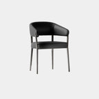Chaise de salle à manger moderne avec accoudoirs en similicuir, dossier ouvert et pieds en alliage
