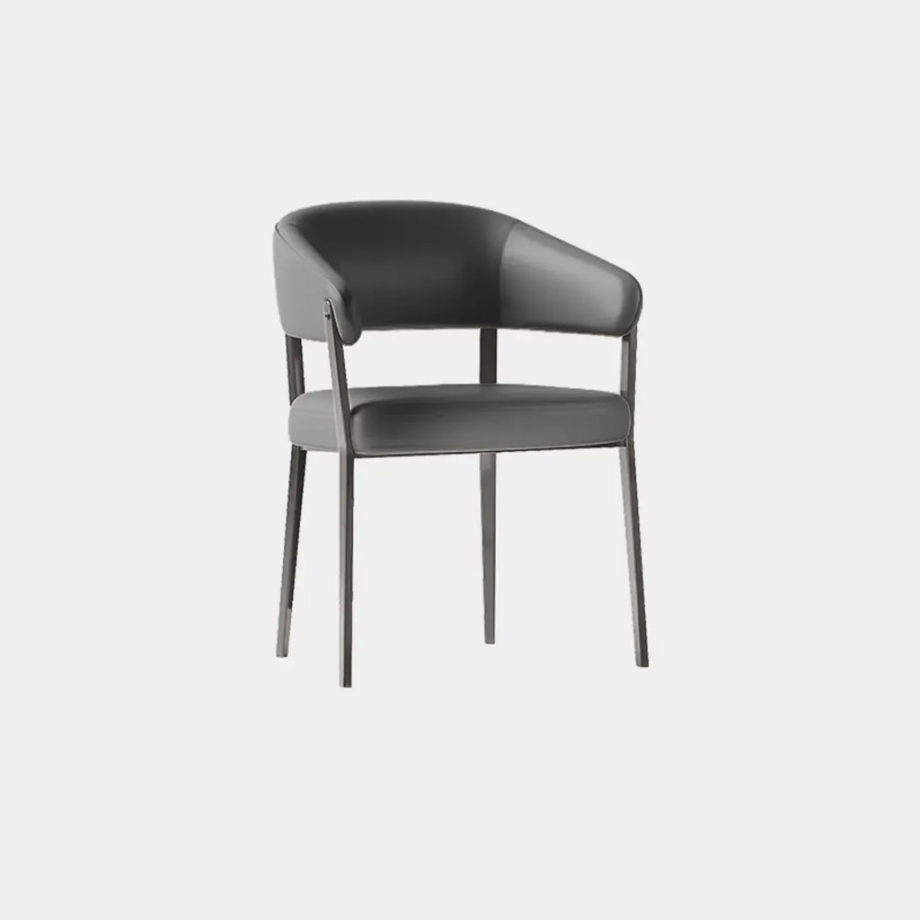 Chaise de salle à manger moderne avec accoudoirs en similicuir, dossier ouvert et pieds en alliage