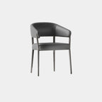 Chaise de salle à manger moderne avec accoudoirs en similicuir, dossier ouvert et pieds en alliage