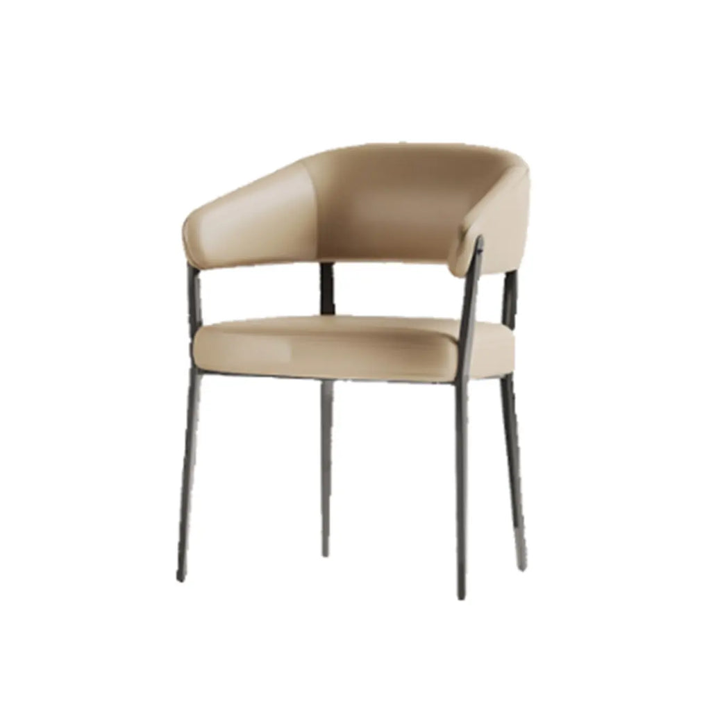 Chaise de salle à manger moderne avec accoudoirs en similicuir, dossier ouvert et pieds en alliage