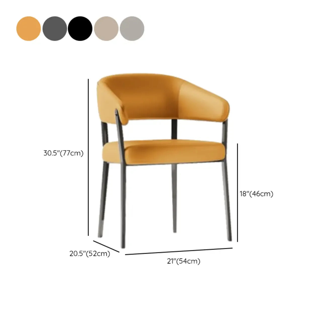Chaise de salle à manger moderne avec accoudoirs en similicuir, dossier ouvert et pieds en alliage