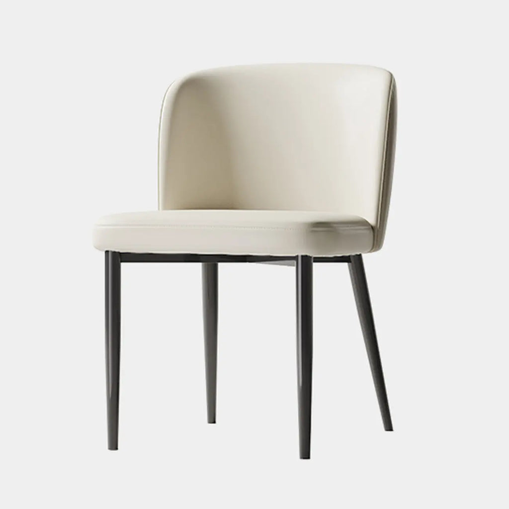 Chaise de salle à manger moderne sans accoudoirs en cuir avec pieds en alliage noir