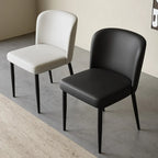 Chaise de salle à manger moderne sans accoudoirs en cuir avec pieds en alliage noir