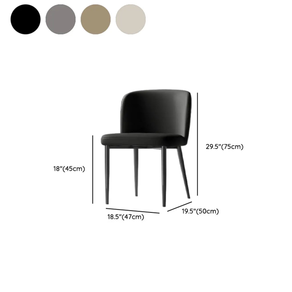 Chaise de salle à manger moderne sans accoudoirs en cuir avec pieds en alliage noir