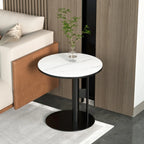 petite table d'appoint élégante en acier avec plateau en marbre et forme en C