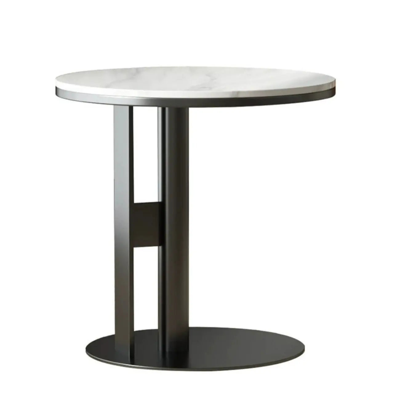 petite table d'appoint élégante en acier avec plateau en marbre et forme en C