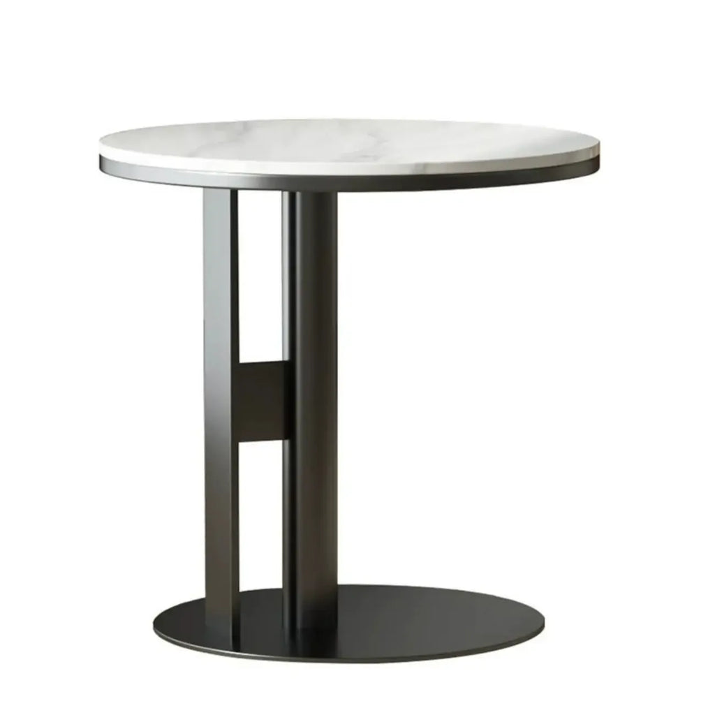 petite table d'appoint élégante en acier avec plateau en marbre et forme en C