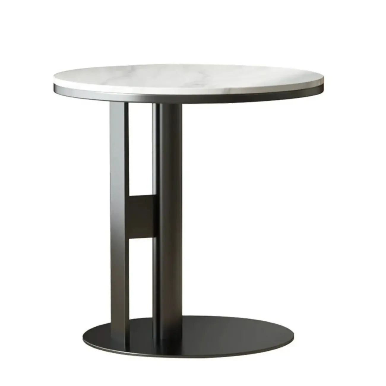 petite table d'appoint élégante en acier avec plateau en marbre et forme en C
