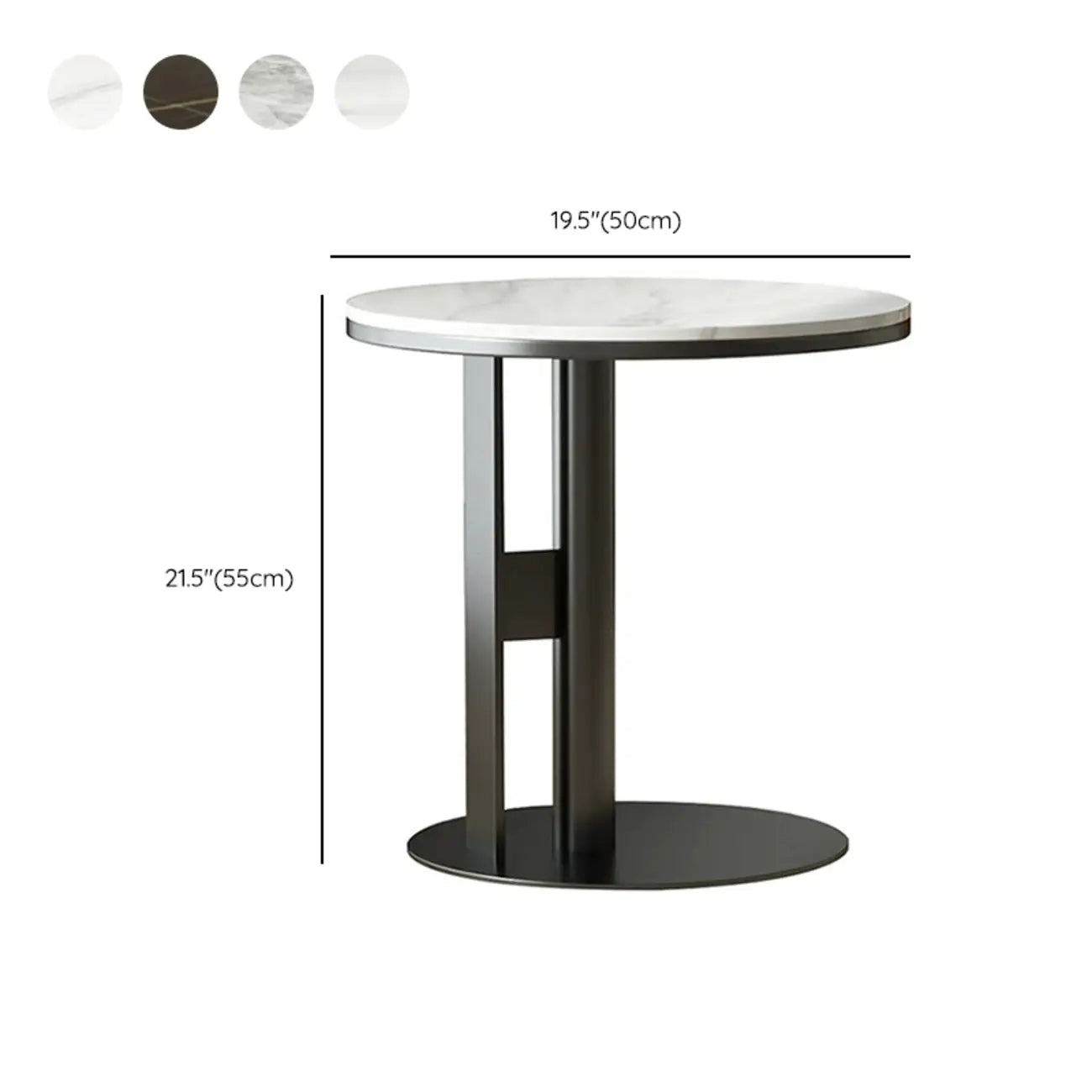 petite table d'appoint élégante en acier avec plateau en marbre et forme en C