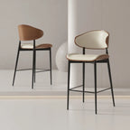 Tabourets de bar modernes en métal noir et cuir, hauteur comptoir