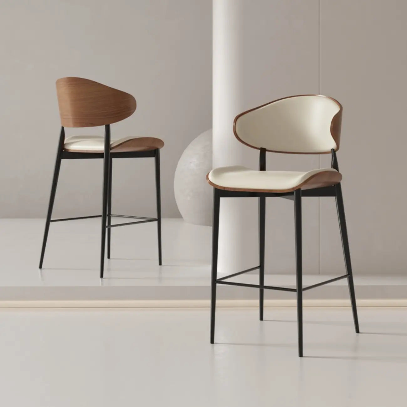 Tabourets de bar modernes en métal noir et cuir, hauteur comptoir