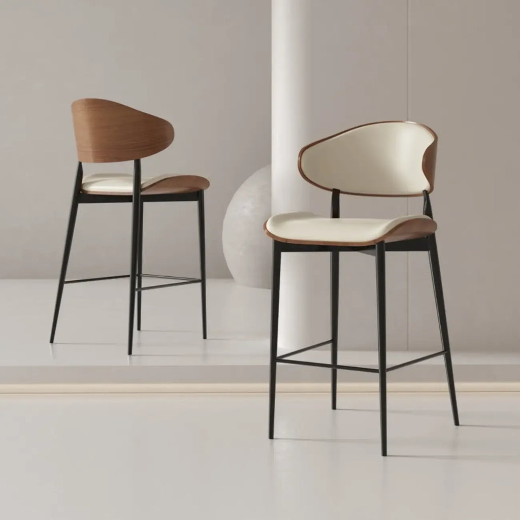 Tabourets de bar modernes en métal noir et cuir, hauteur comptoir
