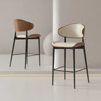 Tabourets de bar modernes en métal noir et cuir, hauteur comptoir