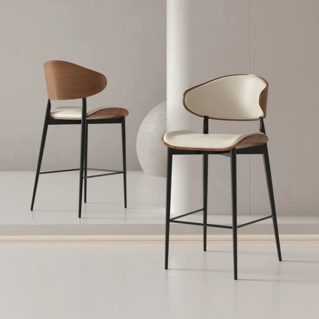 Tabourets de bar modernes en métal noir et cuir, hauteur comptoir