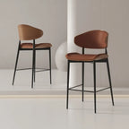Tabourets de bar modernes en métal noir et cuir, hauteur comptoir