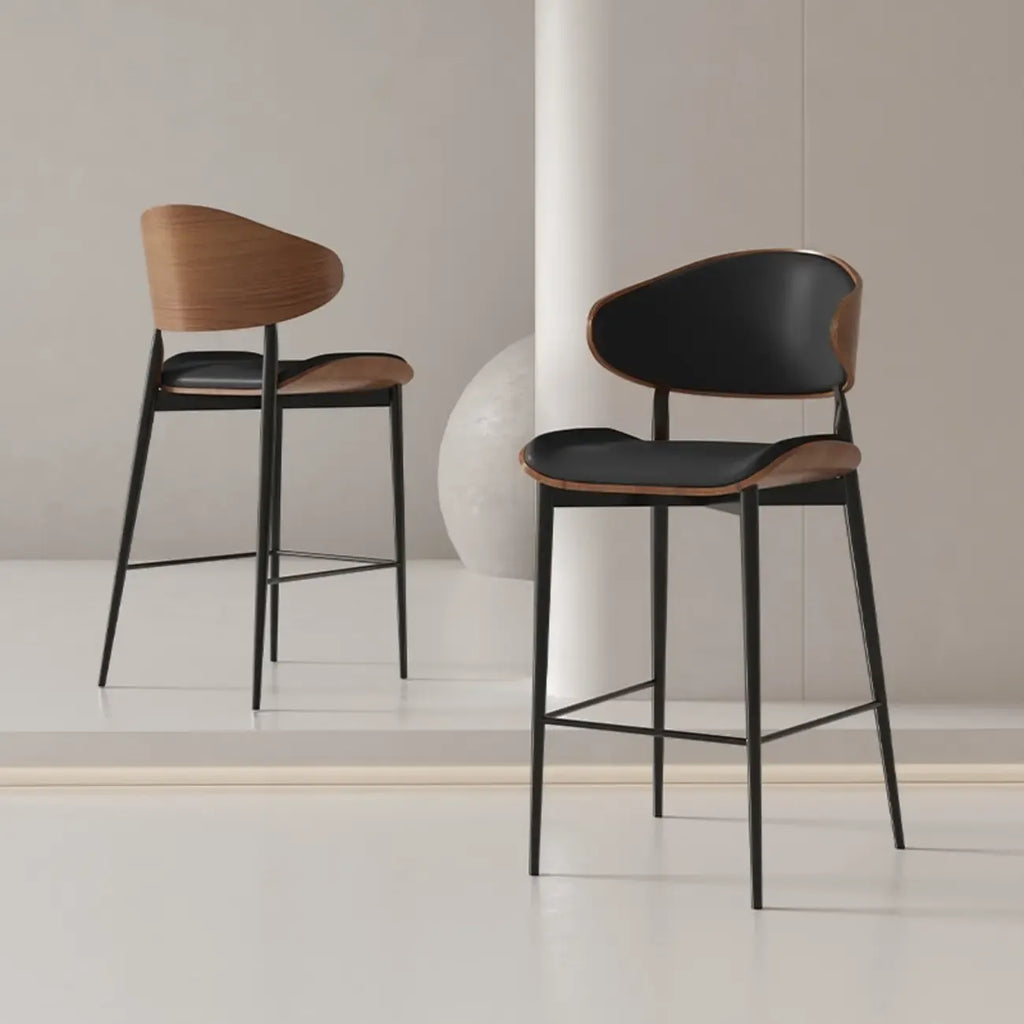 Tabourets de bar modernes en métal noir et cuir, hauteur comptoir