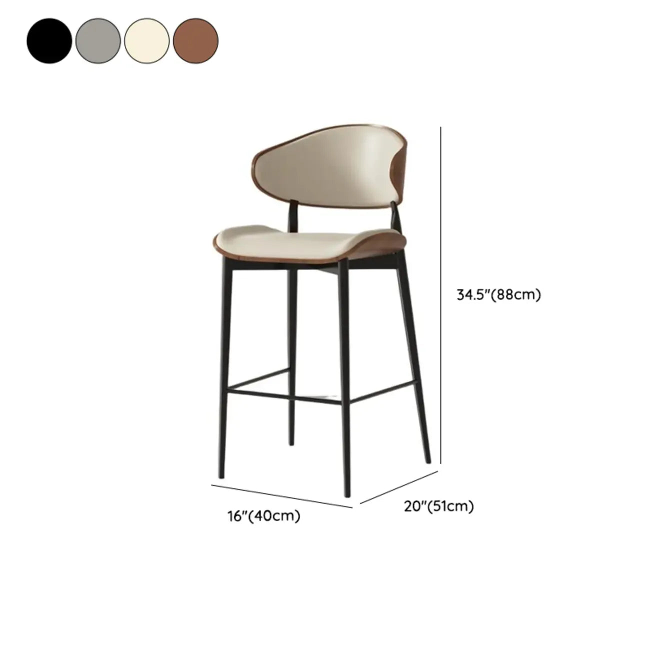 Tabourets de bar modernes en métal noir et cuir, hauteur comptoir
