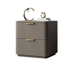 Table de chevet minimaliste étroite en bois et cuir à 2 tiroirs