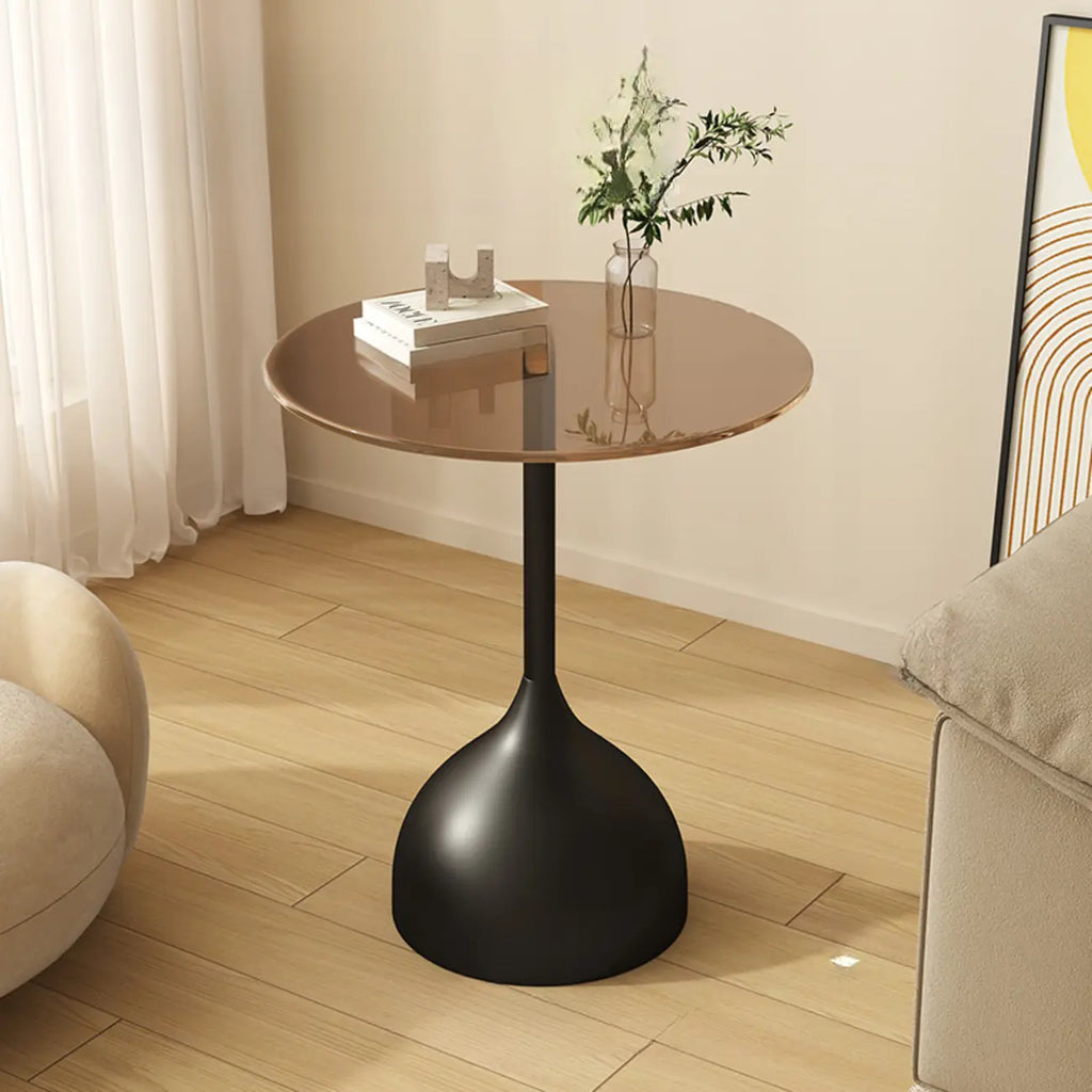 Table d'appoint ronde classique en verre avec pied central - Table seule