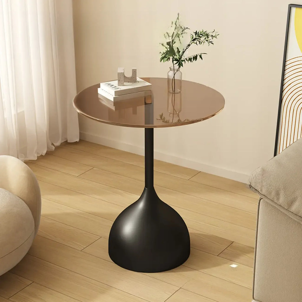 Table d'appoint ronde classique en verre avec pied central - Table seule