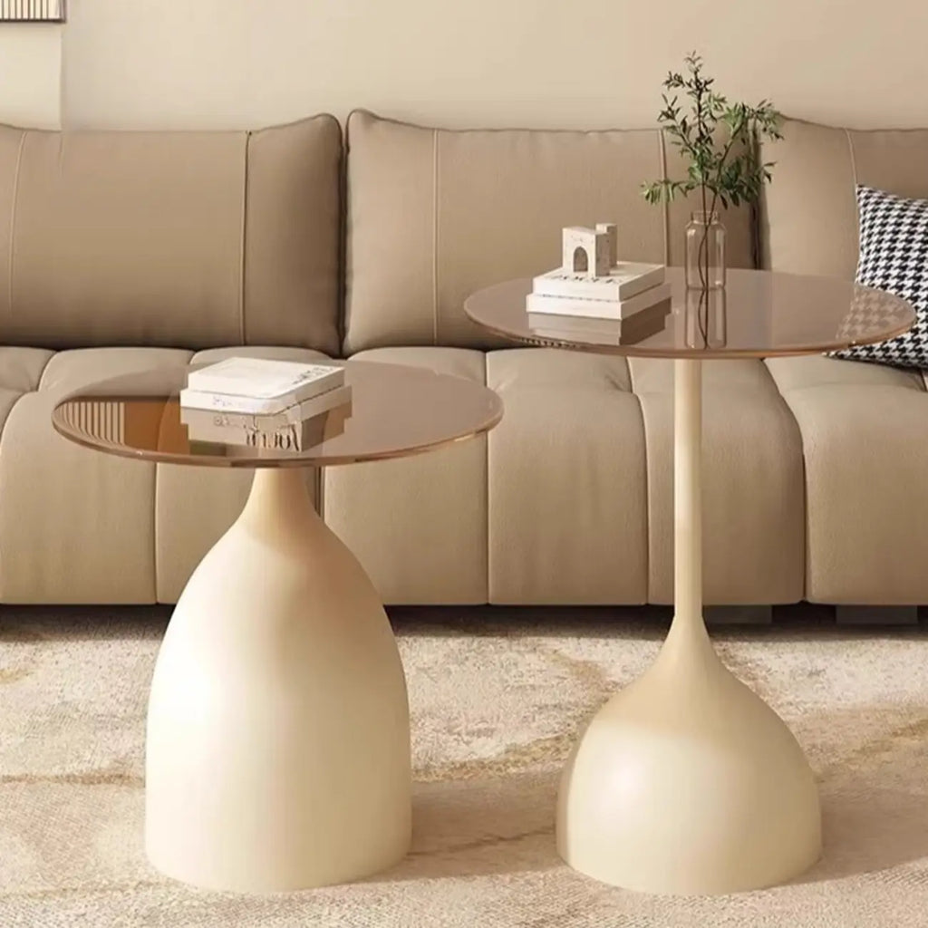 Table d'appoint ronde classique en verre avec pied central - Table seule