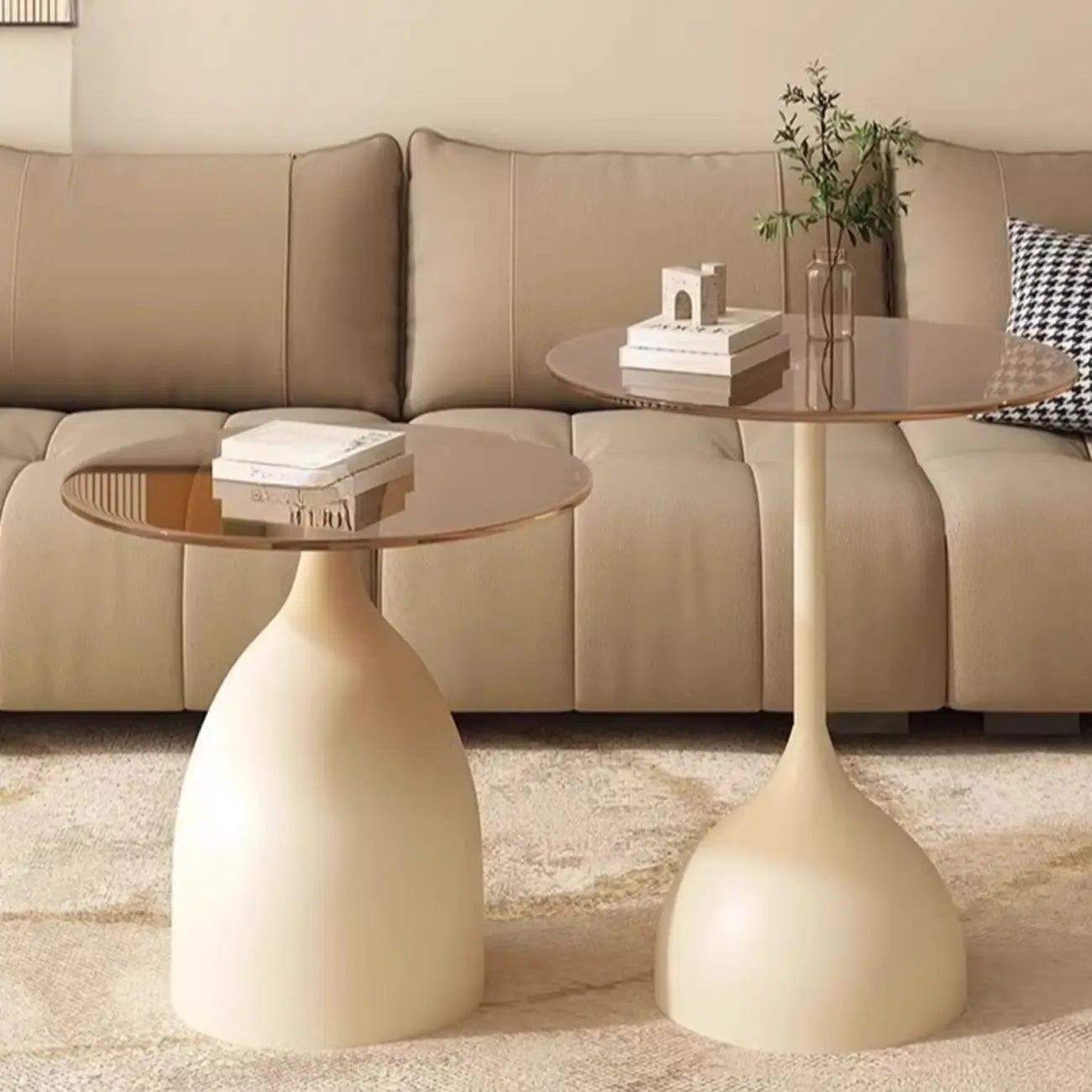 Table d'appoint ronde classique en verre avec pied central - Table seule