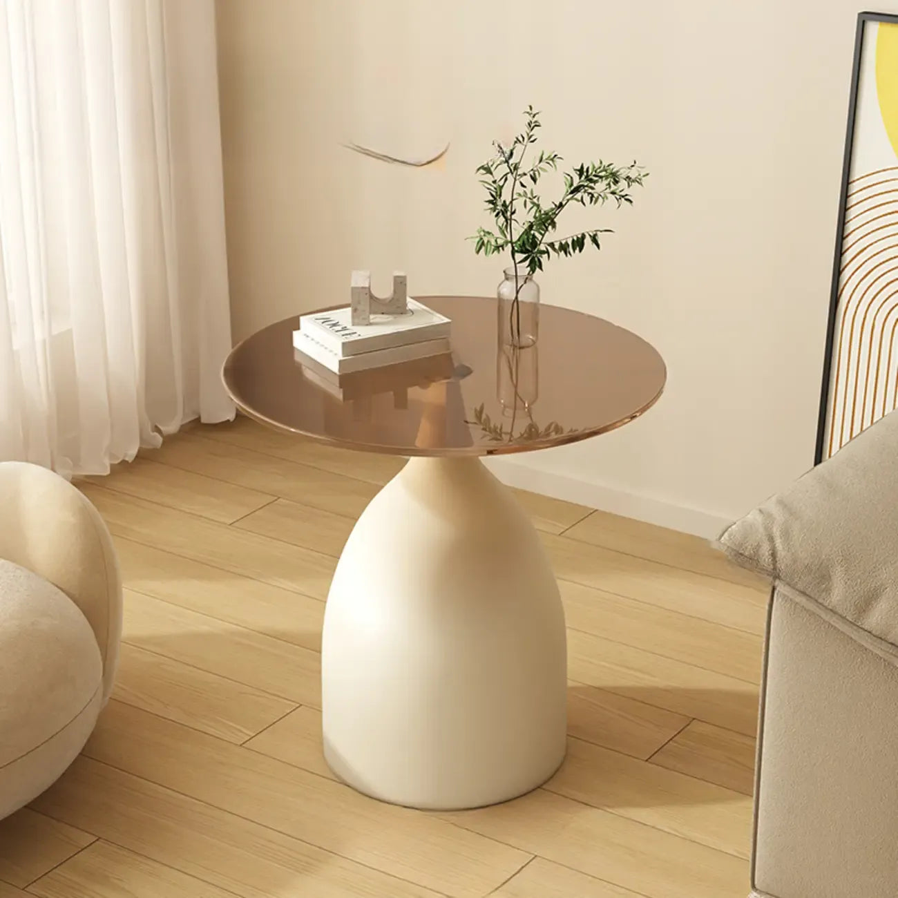 Table d'appoint ronde classique en verre avec pied central - Table seule